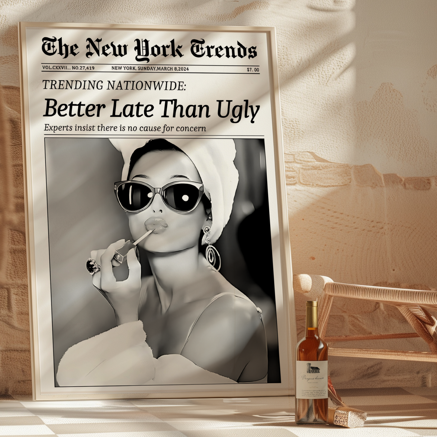 Better Late Than Ugly Poster Prints | Girly Retro Newspaper Wall Art