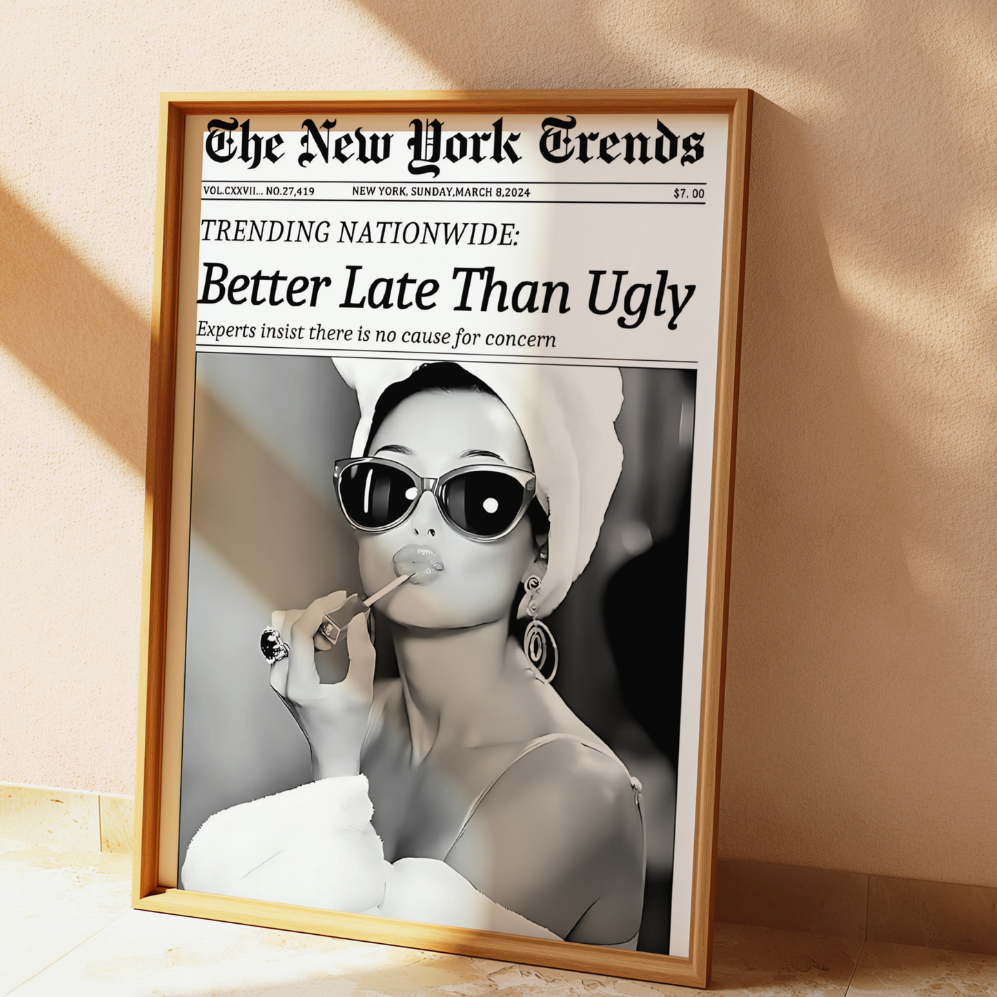 Better Late Than Ugly Poster Prints | Girly Retro Newspaper Wall Art