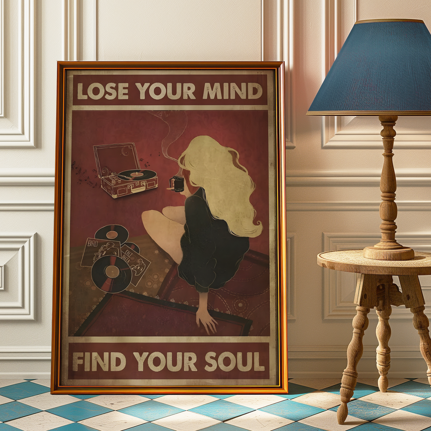 Cool Vintage Cherry Red Music and Coffee Poster Prints | Girly Lost Your Mind Find Your Soul Wall Art | Trendy Aesthetic Bedroom Decor