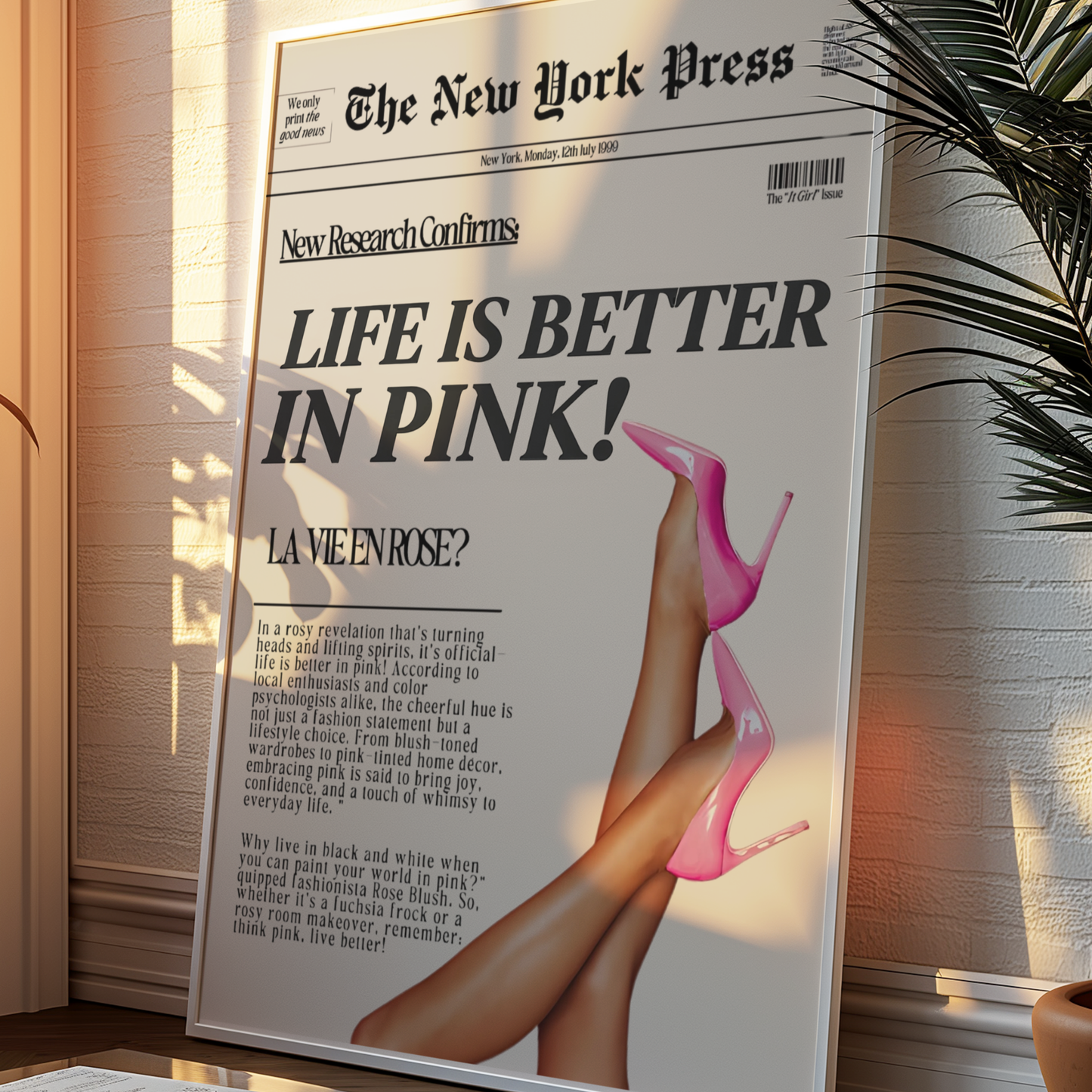 Life is Better in Pink High Heels Poster Prints | Girly Retro Newspaper Wall Art