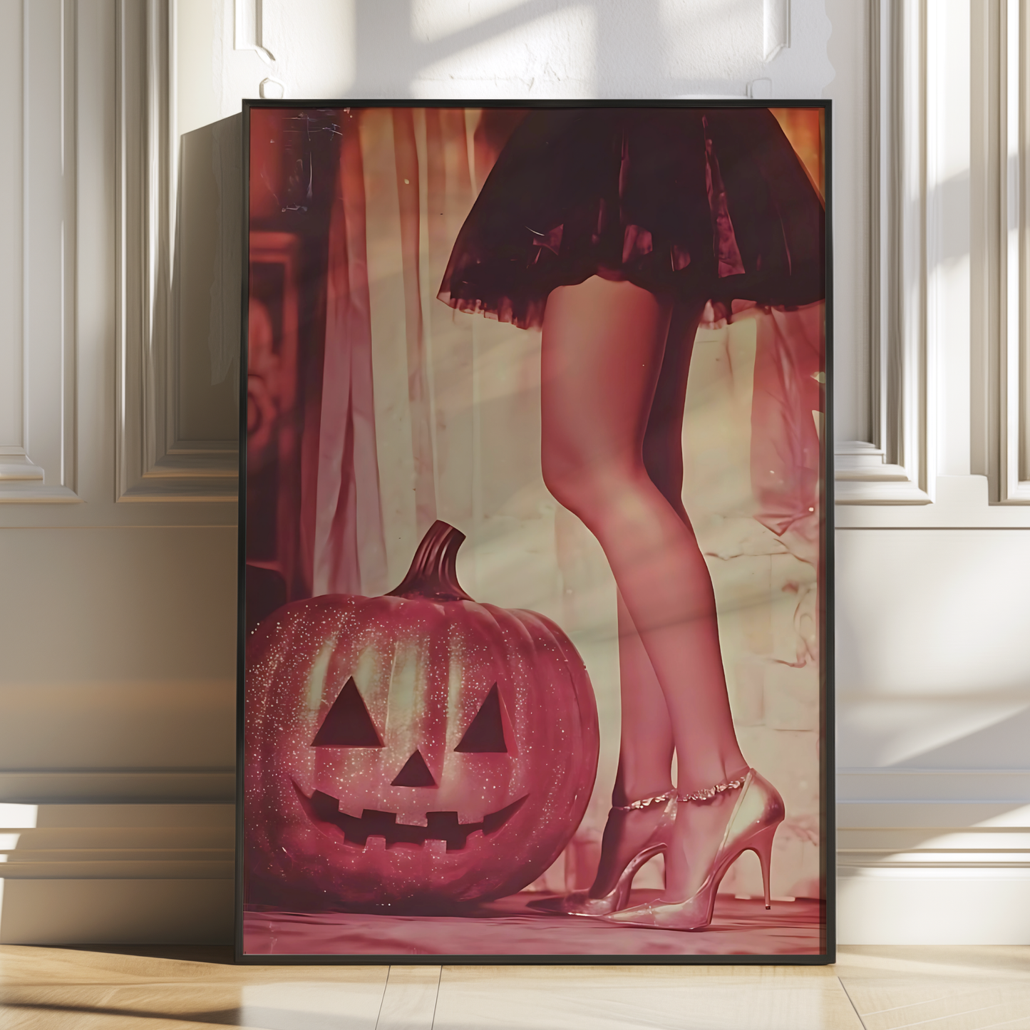 Retro Glitter Pumpkin and High Heels Digital Print | Spooky Halloween Printable Photography Poster | Wall Art for Vintage Room Decor