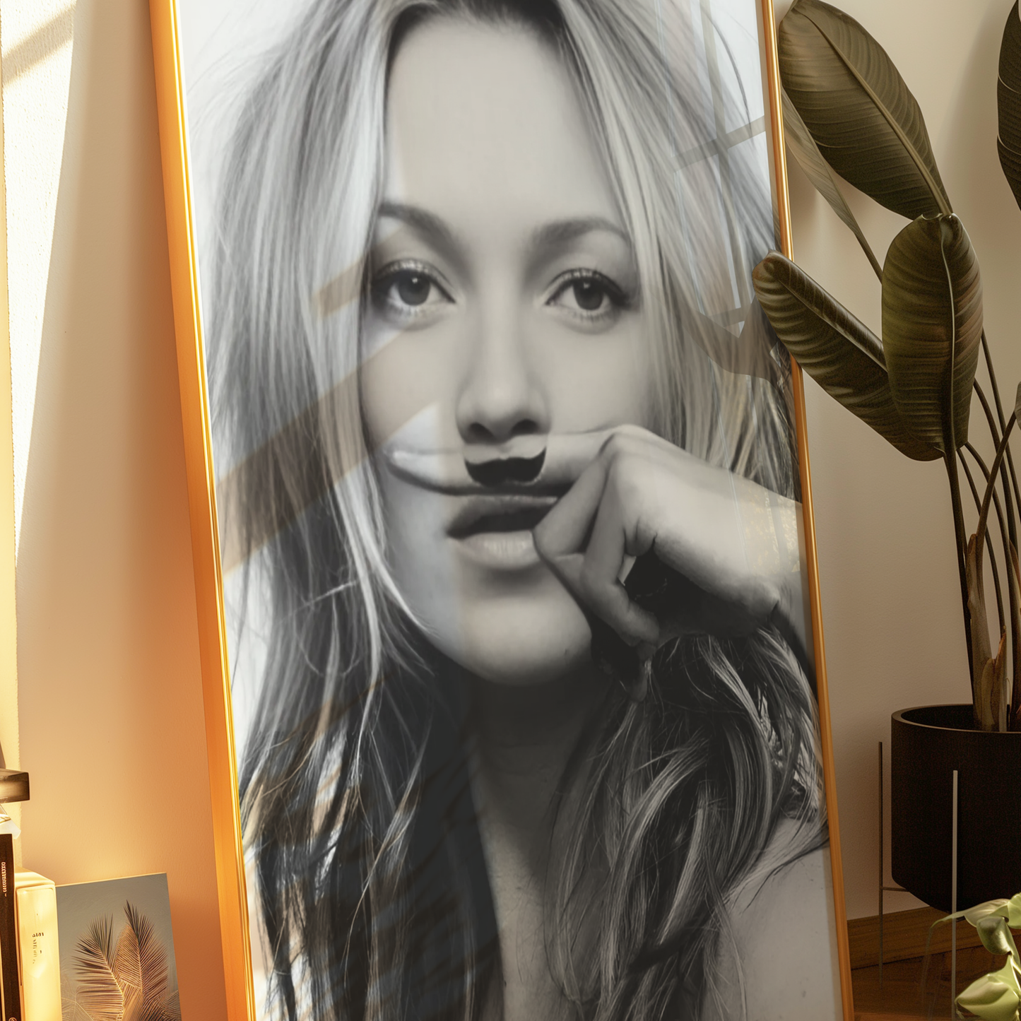 Retro Kate Moss Moustache Poster Prints | Girly Black and White Fashion Wall Art