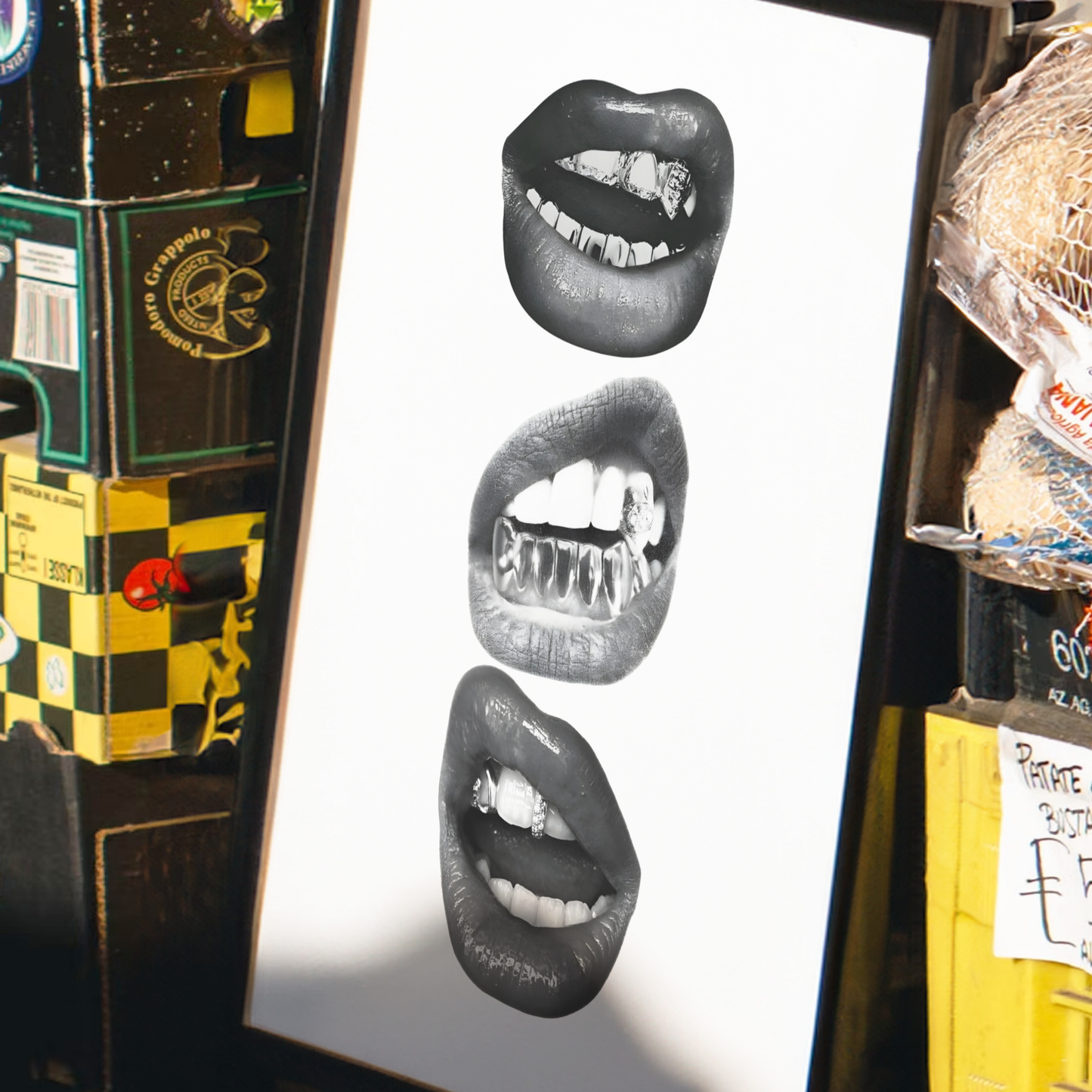 Retro Kiss Cool Girl Poster Prints | Girly Black and White Lips Fashion Wall Art
