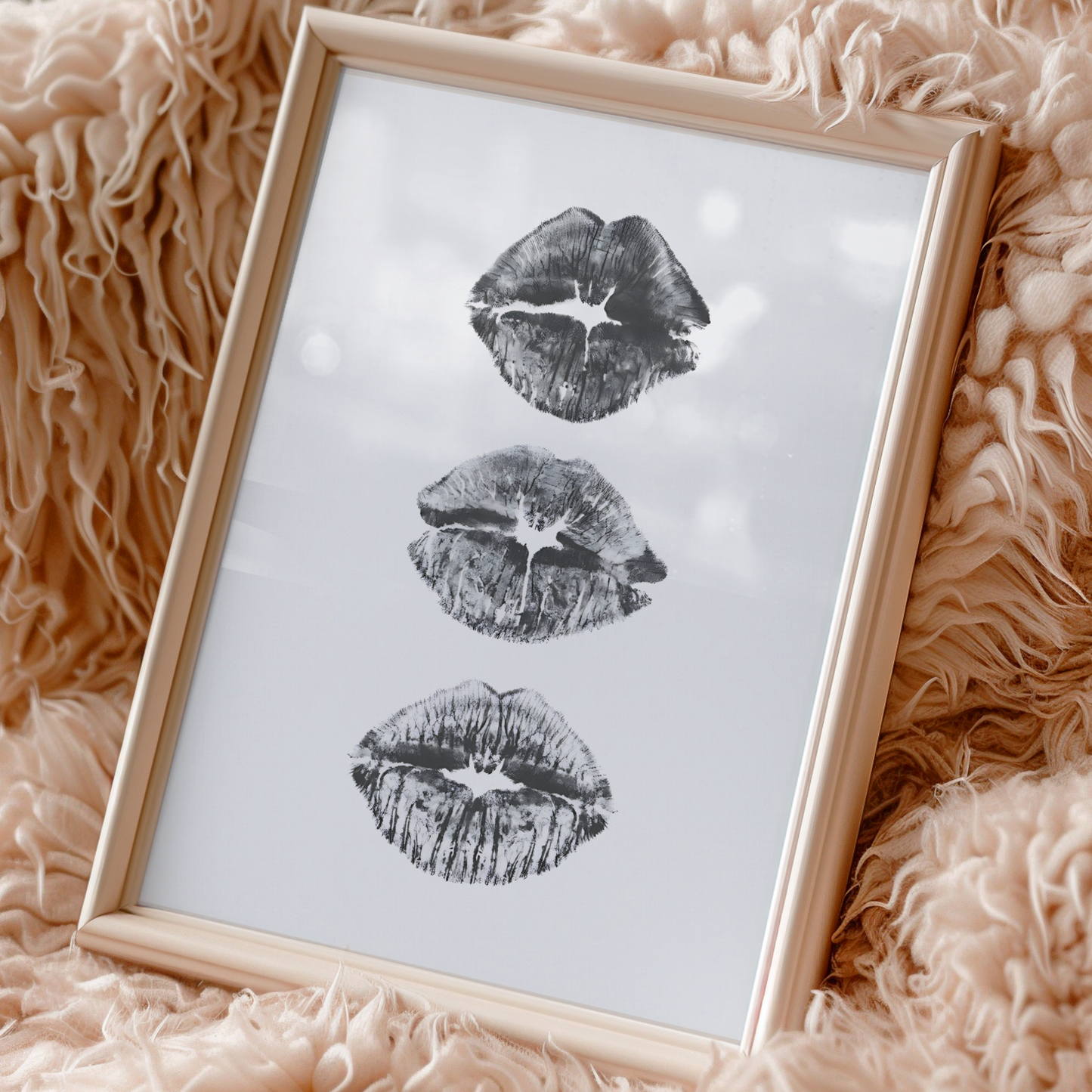 Retro Kiss Cool Girl Poster Prints | Girly Black and White Lips Fashion Wall Art