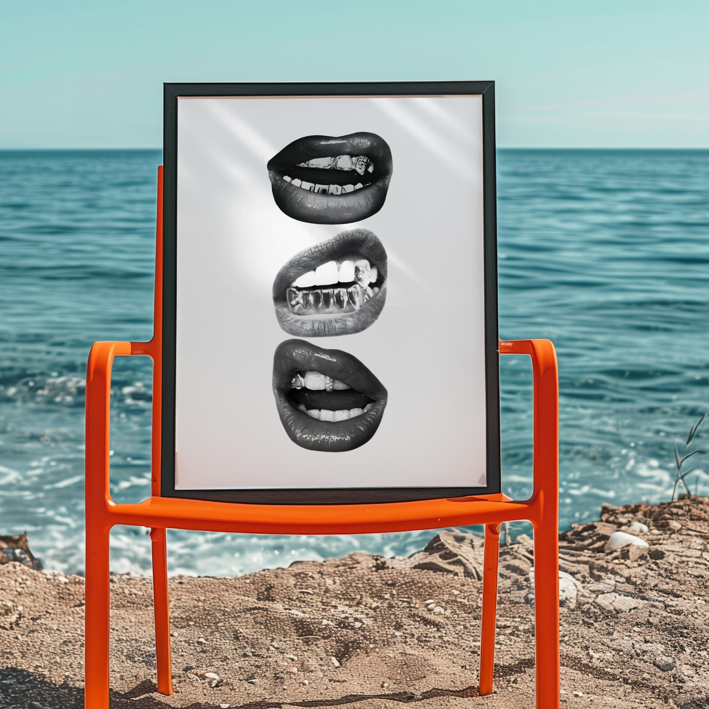 Retro Kiss Cool Girl Poster Prints | Girly Black and White Lips Fashion Wall Art