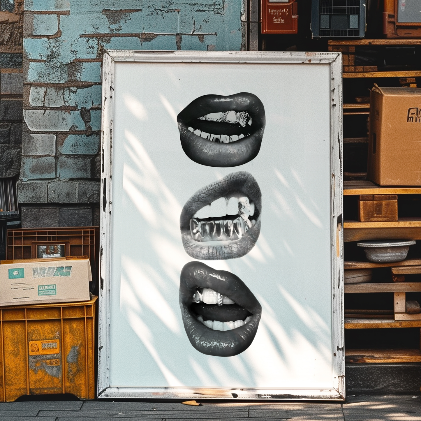 Retro Kiss Cool Girl Poster Prints | Girly Black and White Lips Fashion Wall Art