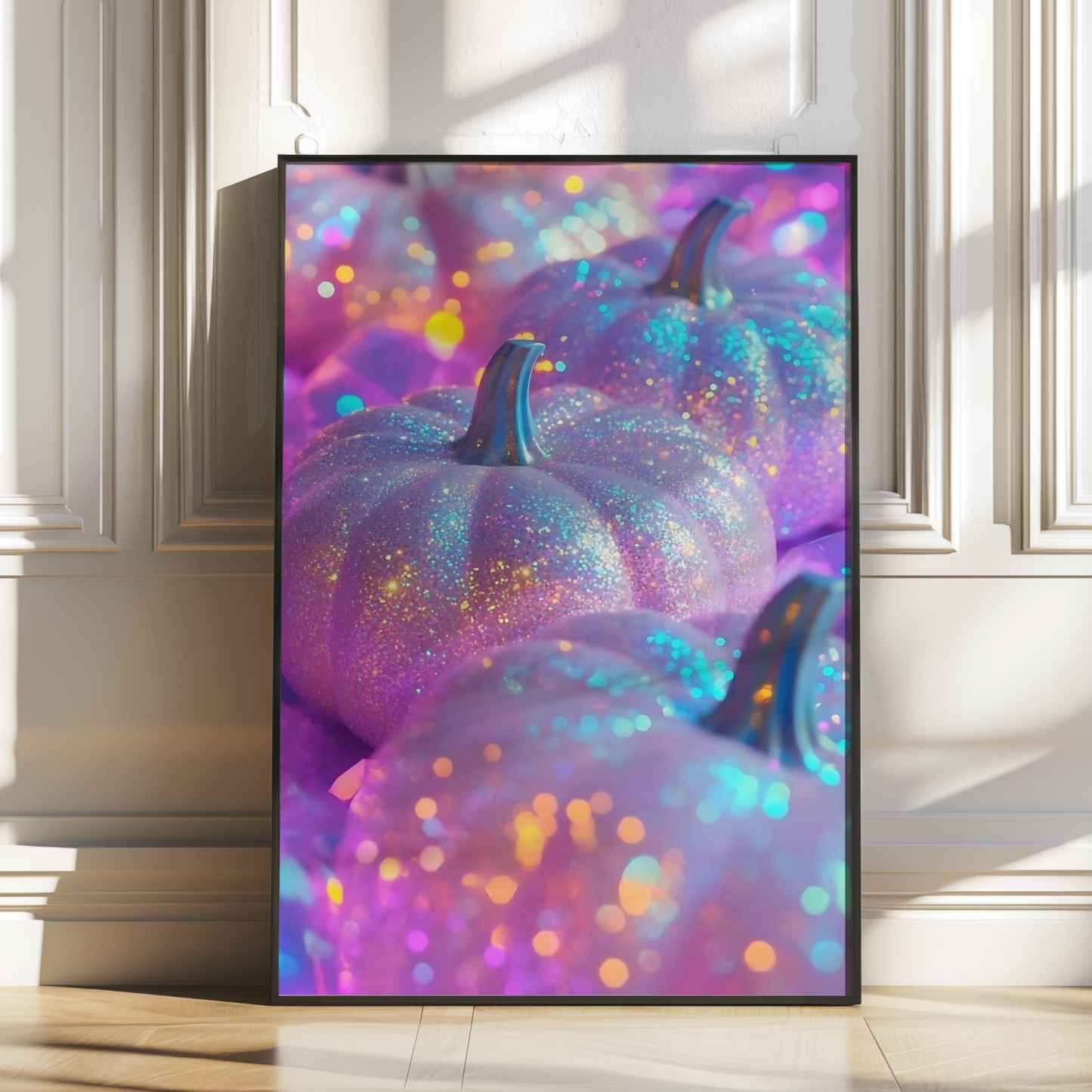 Retro Pink and Purple Glitter Pumpkin Digital Print | Spooky Halloween Printable Photography Poster | Wall Art for Grunge Room Decor