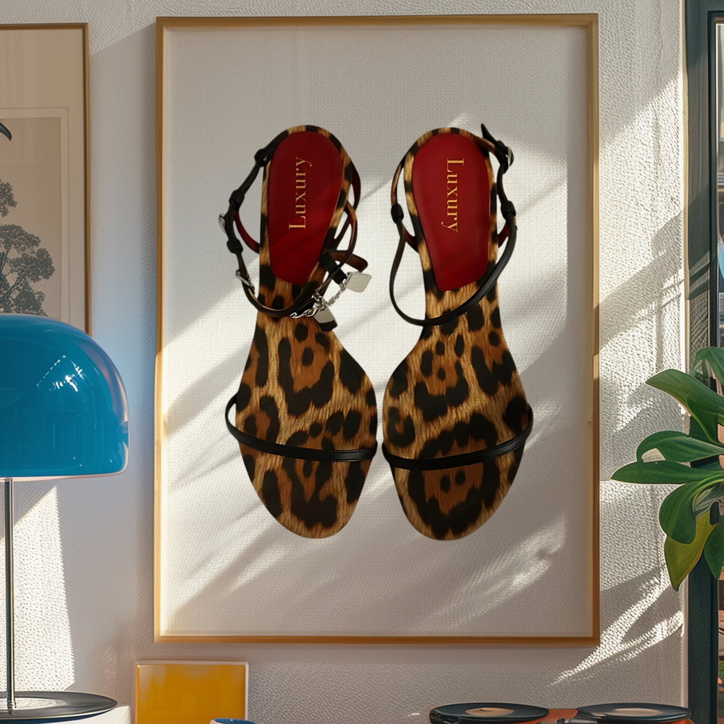Retro Red Leopard Heels Poster Prints | Girly Cheetah Wall Art