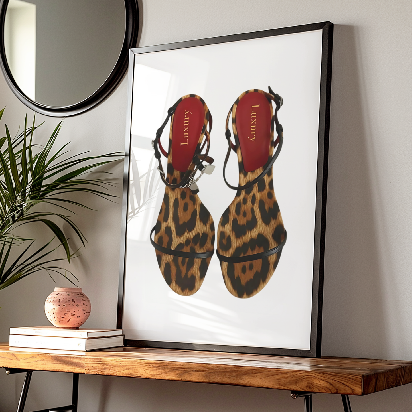 Retro Red Leopard Heels Poster Prints | Girly Cheetah Wall Art