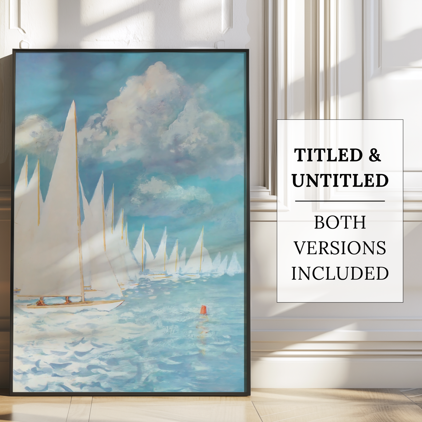 Trendy Coastal Aesthetic Nautical Blue and Sailboat Wall Art Poster for Room Decor