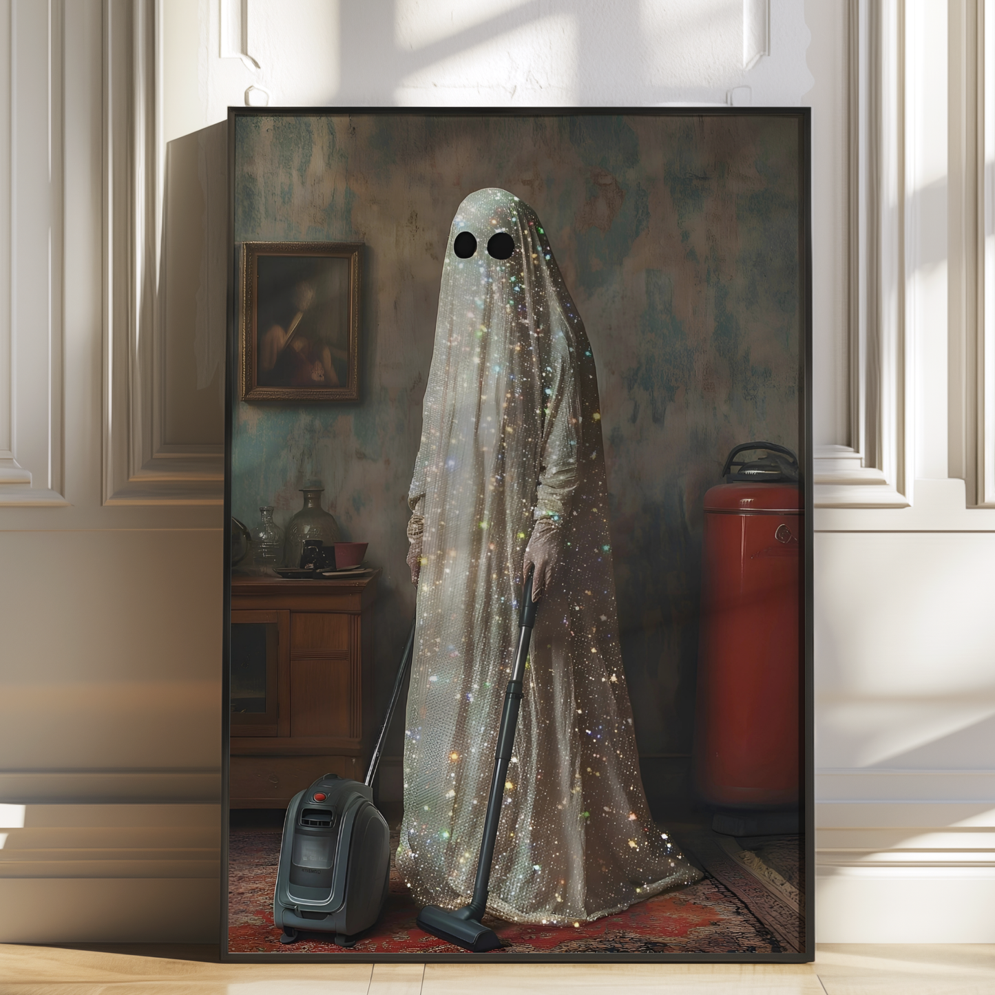 Vintage Funny Ghost Digital Print | Spooky Halloween Fall Printable Photography Poster | Maximalist Wall Art for Grunge Room Decor