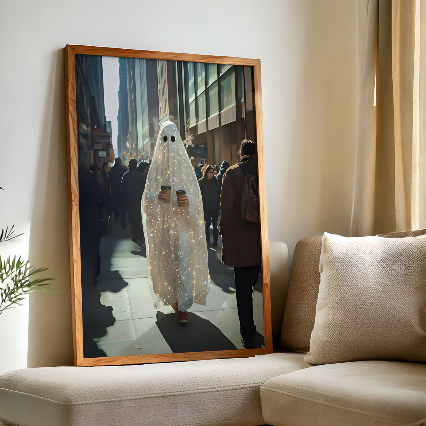 Vintage Glitter Ghost and Coffee Digital Print | Spooky Halloween Fall Printable Photography Poster | Retro Wall Art for Grunge Room Decor