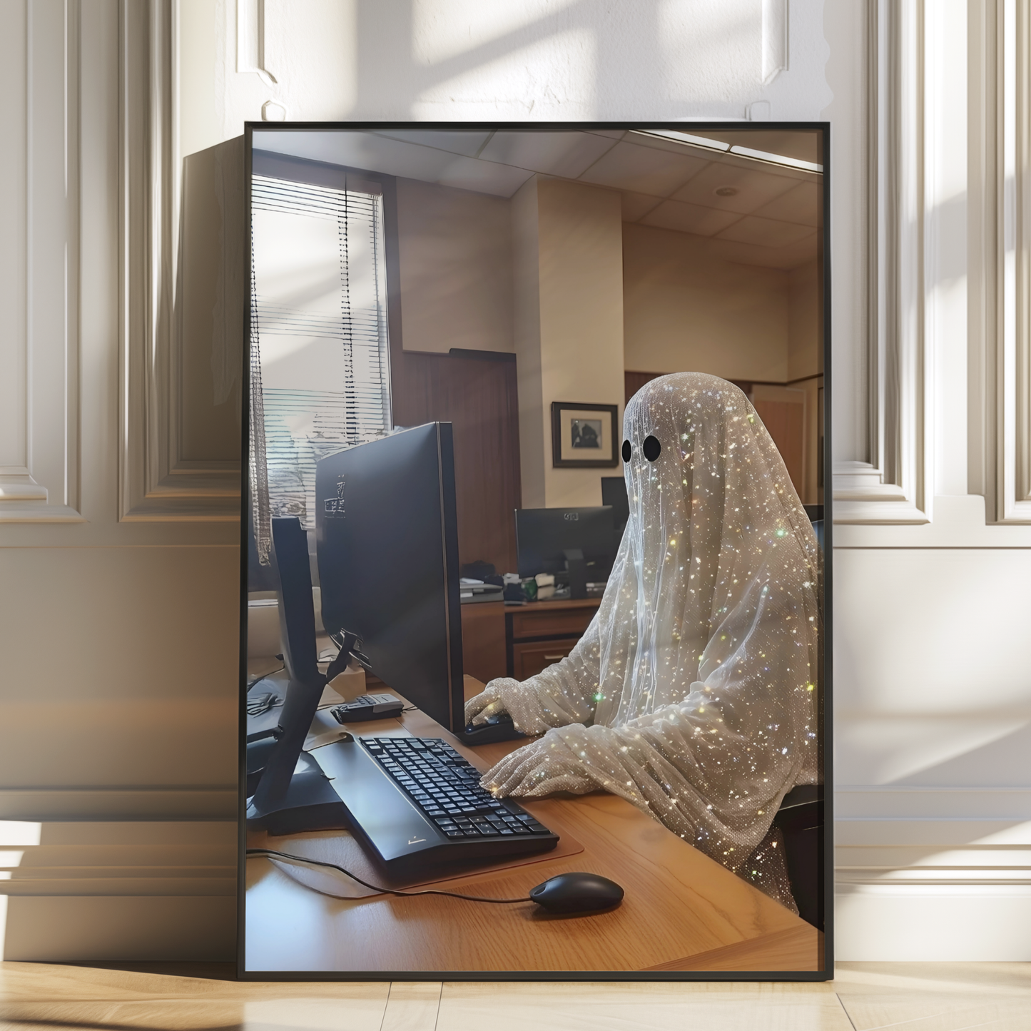 Vintage Glitter Working Ghost Digital Print | Spooky Halloween Fall Printable Photography Poster | Retro Wall Art for Home Office Decor