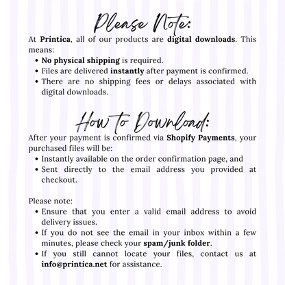 Instructions for digital downloads from Printica on a white background with black text.