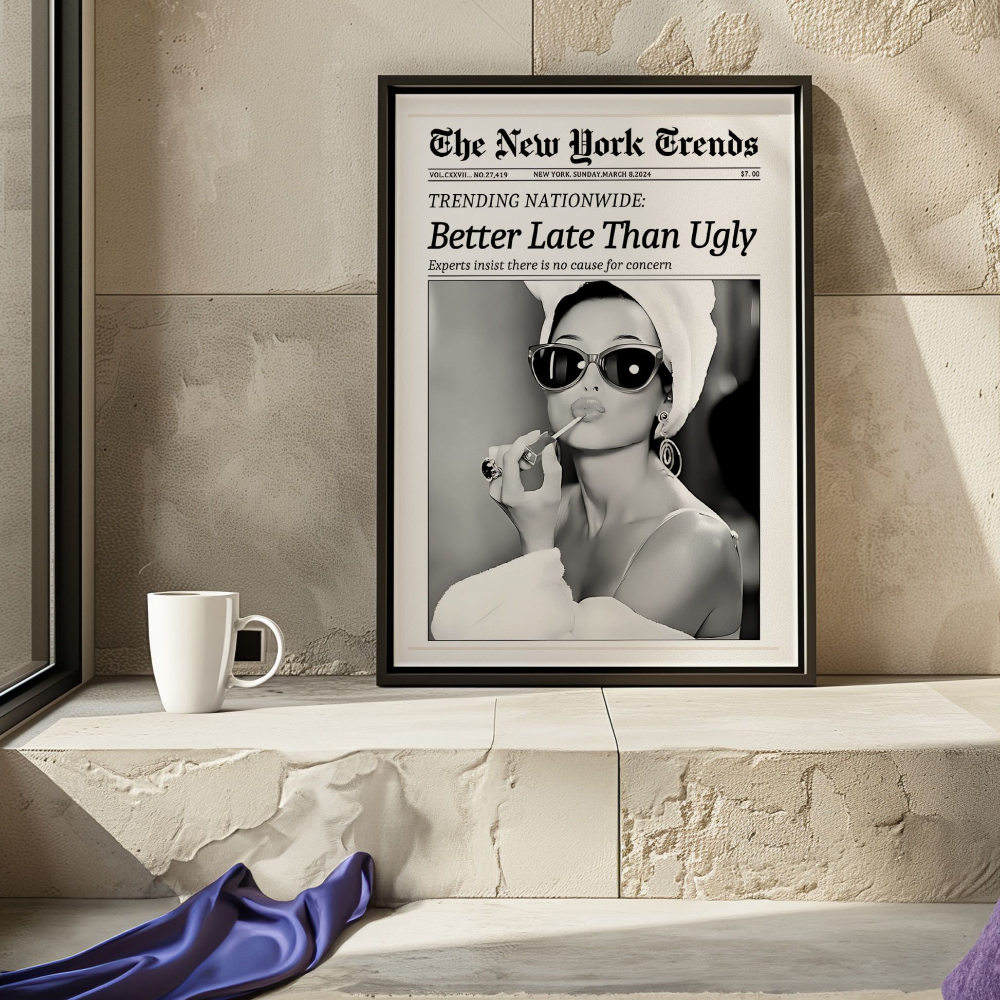 Better Late Than Ugly Poster Prints | Girly Retro Newspaper Wall Art