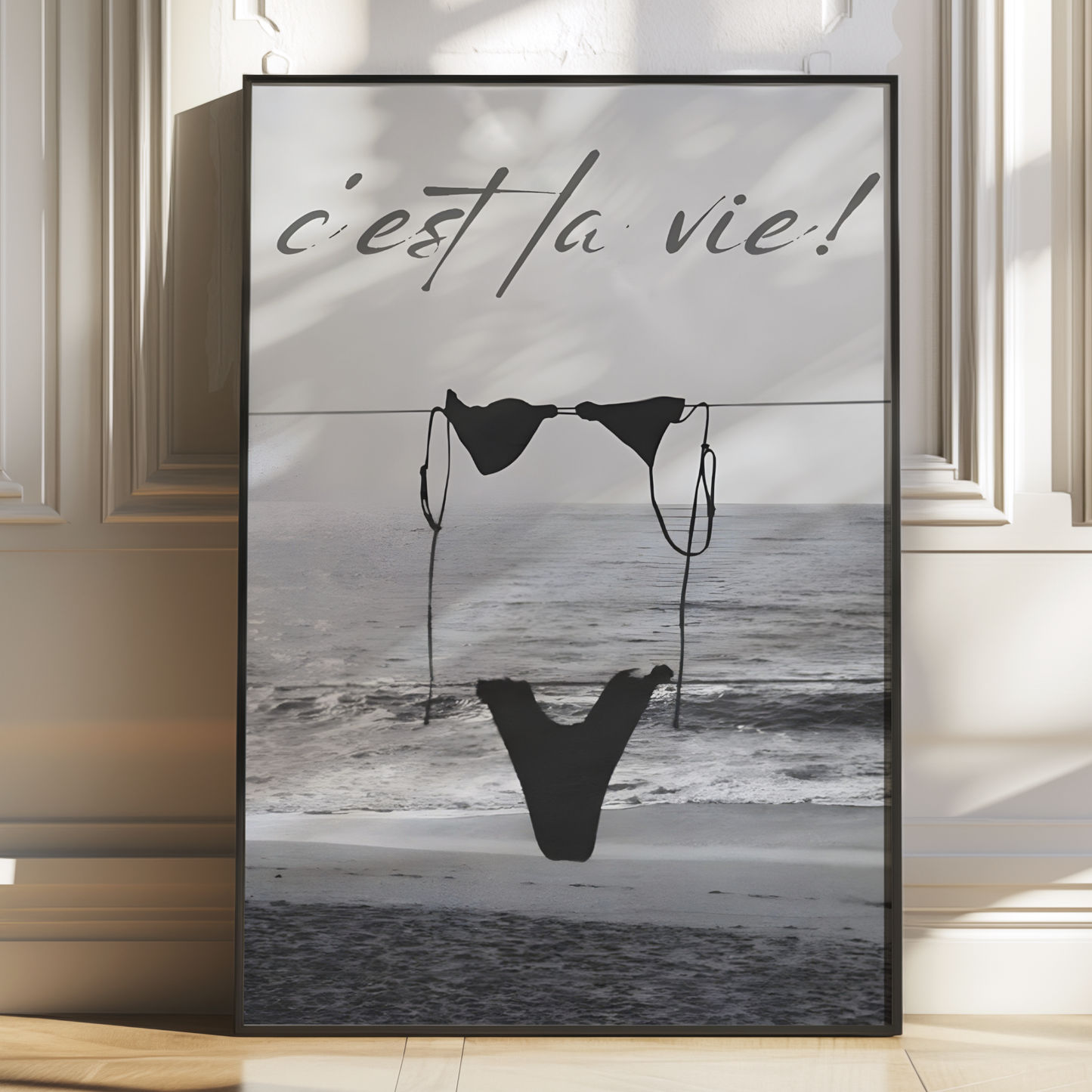 Cool Black and White Cest La Vie Bikini Print | Girly Coastal Beach Wall Art | Trendy Aesthetic Bedroom Poster | Stockholm Style Room Decor