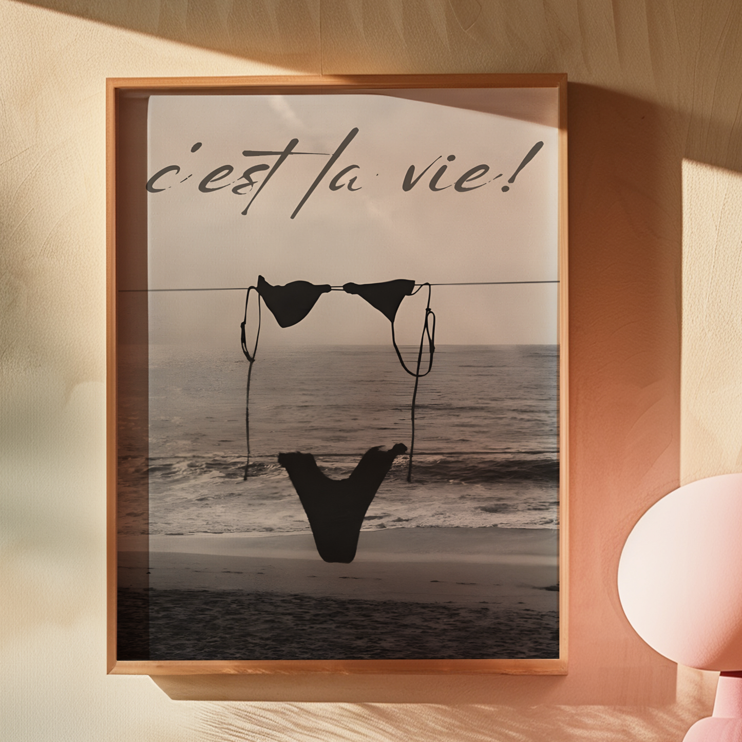 Cool Black and White Cest La Vie Bikini Print | Girly Coastal Beach Wall Art | Trendy Aesthetic Bedroom Poster | Stockholm Style Room Decor