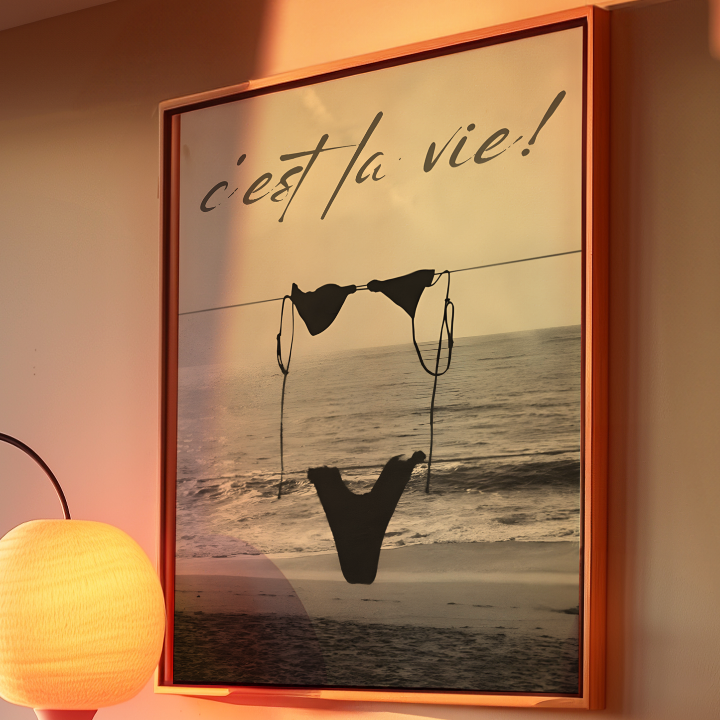 Cool Black and White Cest La Vie Bikini Print | Girly Coastal Beach Wall Art | Trendy Aesthetic Bedroom Poster | Stockholm Style Room Decor