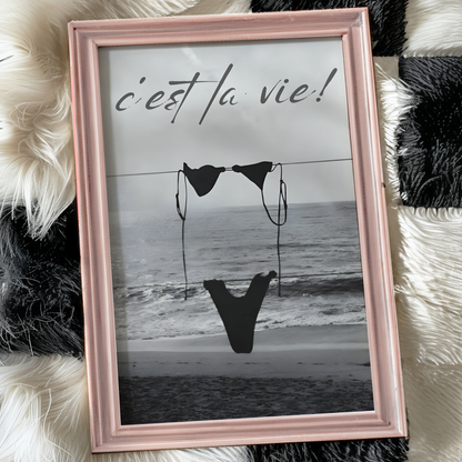 Cool Black and White Cest La Vie Bikini Print | Girly Coastal Beach Wall Art | Trendy Aesthetic Bedroom Poster | Stockholm Style Room Decor