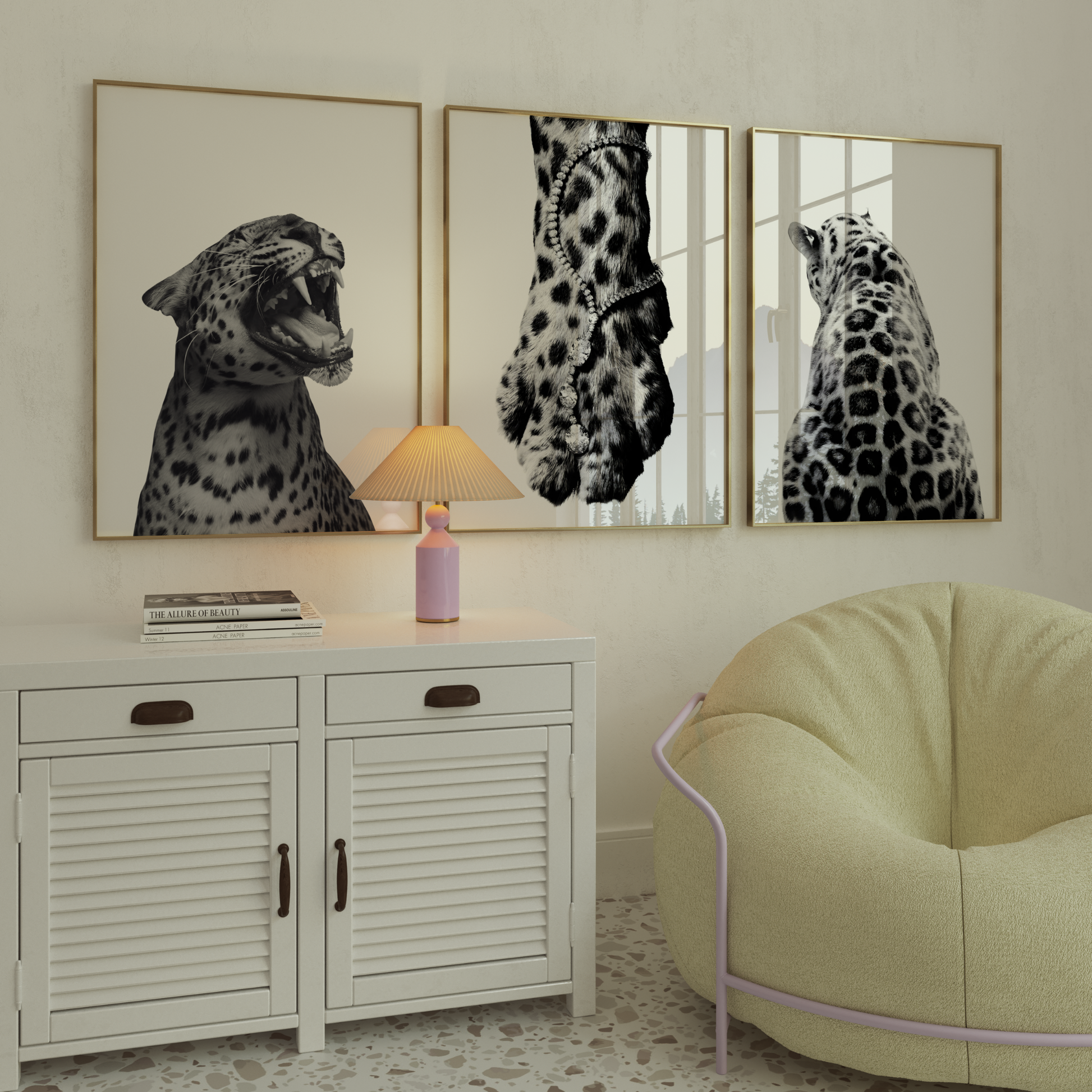 Cool Black and White Cheetah Poster Prints Set of 3 | Girly Leopard Wall Art | Trendy Aesthetic Prints for Bedroom | Stockholm Room Decor