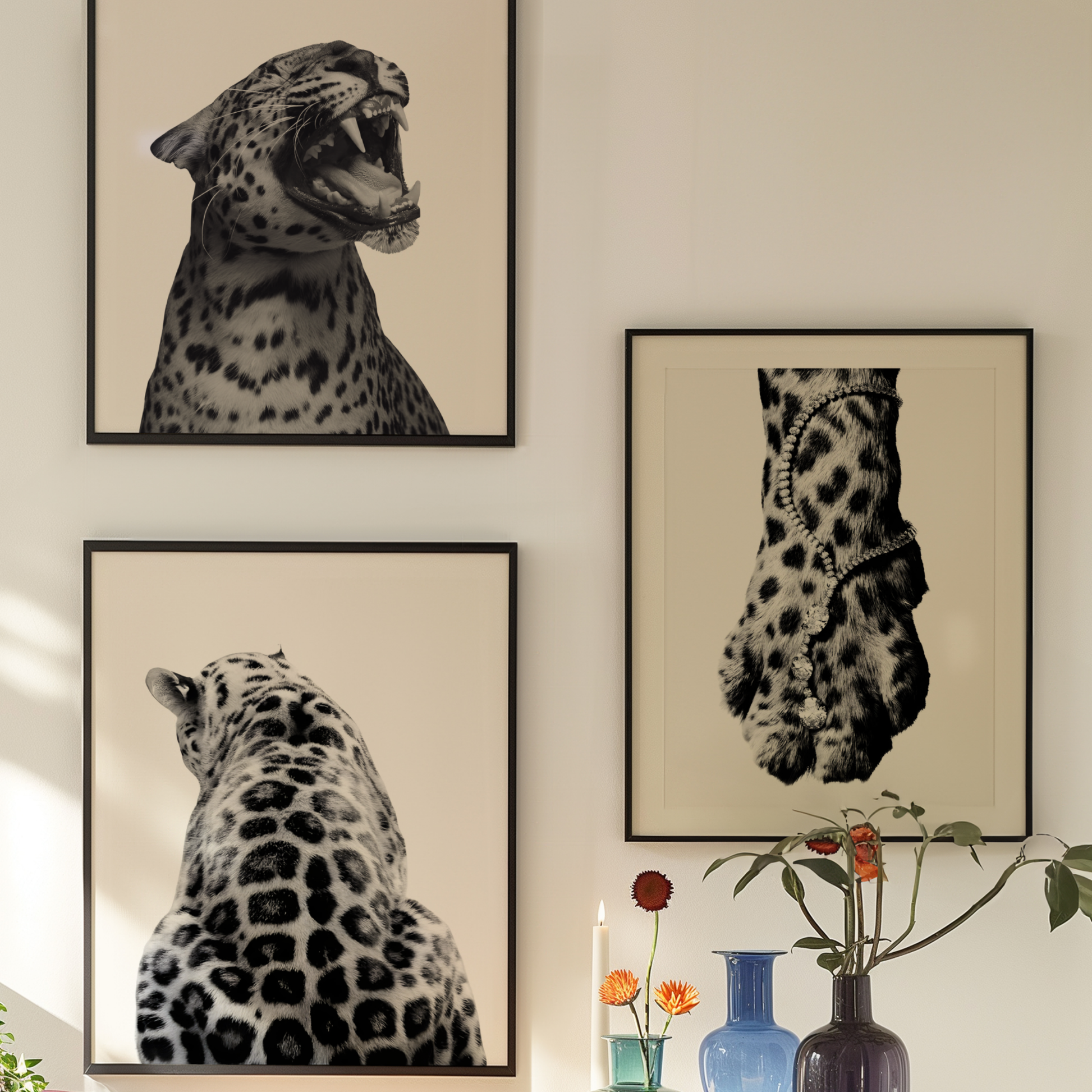 Cool Black and White Cheetah Poster Prints Set of 3 | Girly Leopard Wall Art | Trendy Aesthetic Prints for Bedroom | Stockholm Room Decor