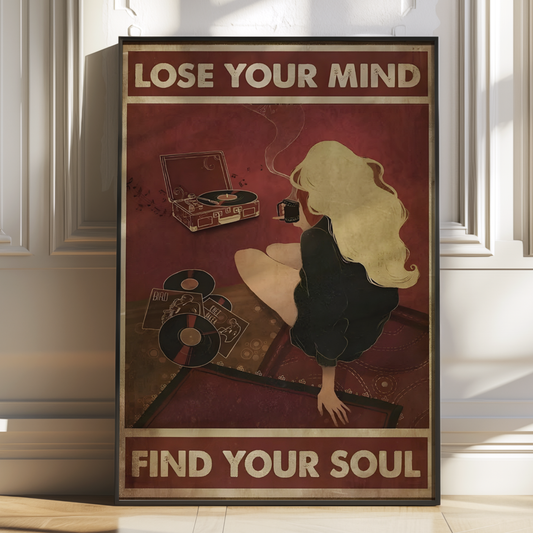 Cool Vintage Cherry Red Music and Coffee Poster Prints | Girly Lost Your Mind Find Your Soul Wall Art | Trendy Aesthetic Bedroom Decor