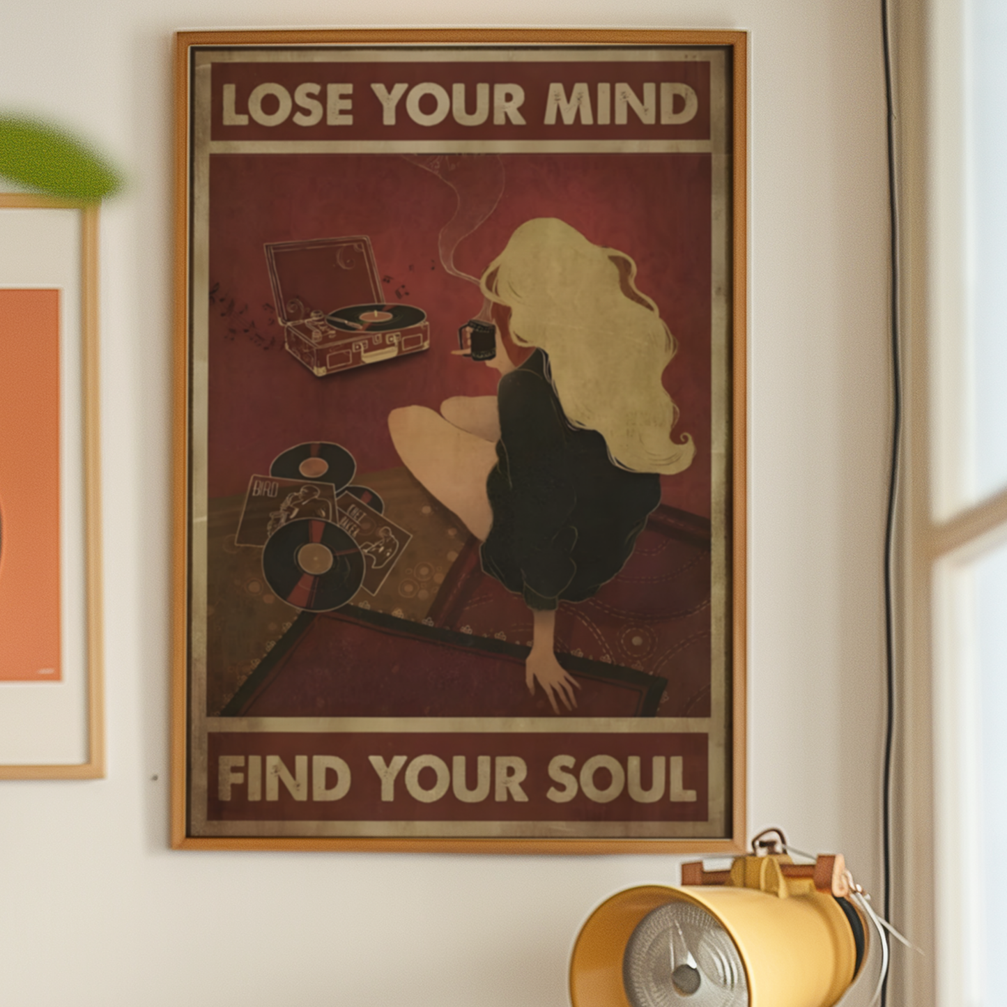 Cool Vintage Cherry Red Music and Coffee Poster Prints | Girly Lost Your Mind Find Your Soul Wall Art | Trendy Aesthetic Bedroom Decor