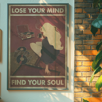 Cool Vintage Cherry Red Music and Coffee Poster Prints | Girly Lost Your Mind Find Your Soul Wall Art | Trendy Aesthetic Bedroom Decor