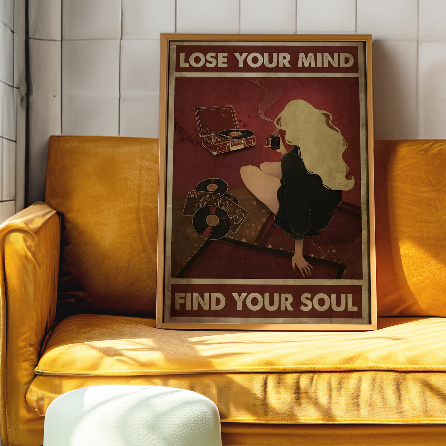 Cool Vintage Cherry Red Music and Coffee Poster Prints | Girly Lost Your Mind Find Your Soul Wall Art | Trendy Aesthetic Bedroom Decor
