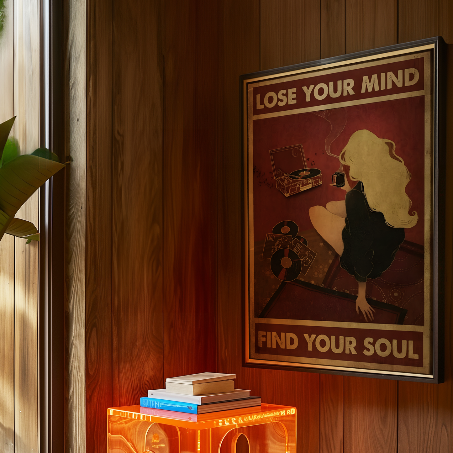 Cool Vintage Cherry Red Music and Coffee Poster Prints | Girly Lost Your Mind Find Your Soul Wall Art | Trendy Aesthetic Bedroom Decor