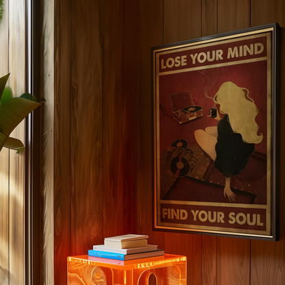 Cool Vintage Cherry Red Music and Coffee Poster Prints | Girly Lost Your Mind Find Your Soul Wall Art | Trendy Aesthetic Bedroom Decor