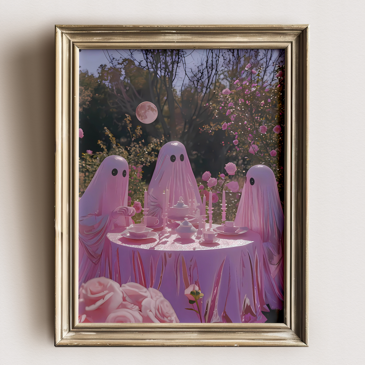 Funny Ghost in Pink Digital Print | Retro Spooky Halloween Fall Printable Photography Poster | Maximalist Wall Art for Grunge Room Decor