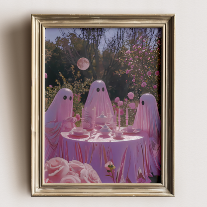 Funny Ghost in Pink Digital Print | Retro Spooky Halloween Fall Printable Photography Poster | Maximalist Wall Art for Grunge Room Decor