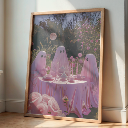 Funny Ghost in Pink Digital Print | Retro Spooky Halloween Fall Printable Photography Poster | Maximalist Wall Art for Grunge Room Decor