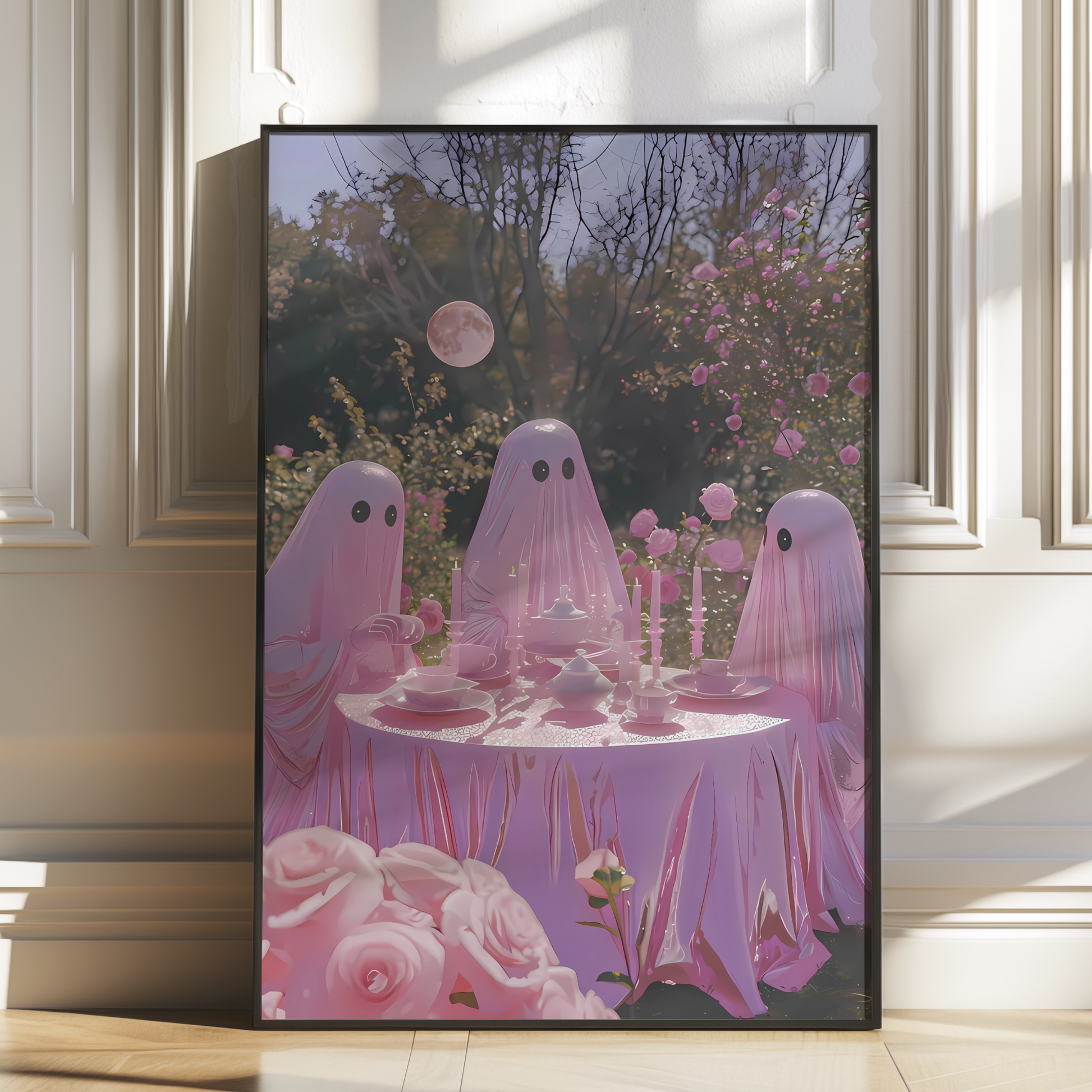 Funny Ghost in Pink Digital Print | Retro Spooky Halloween Fall Printable Photography Poster | Maximalist Wall Art for Grunge Room Decor