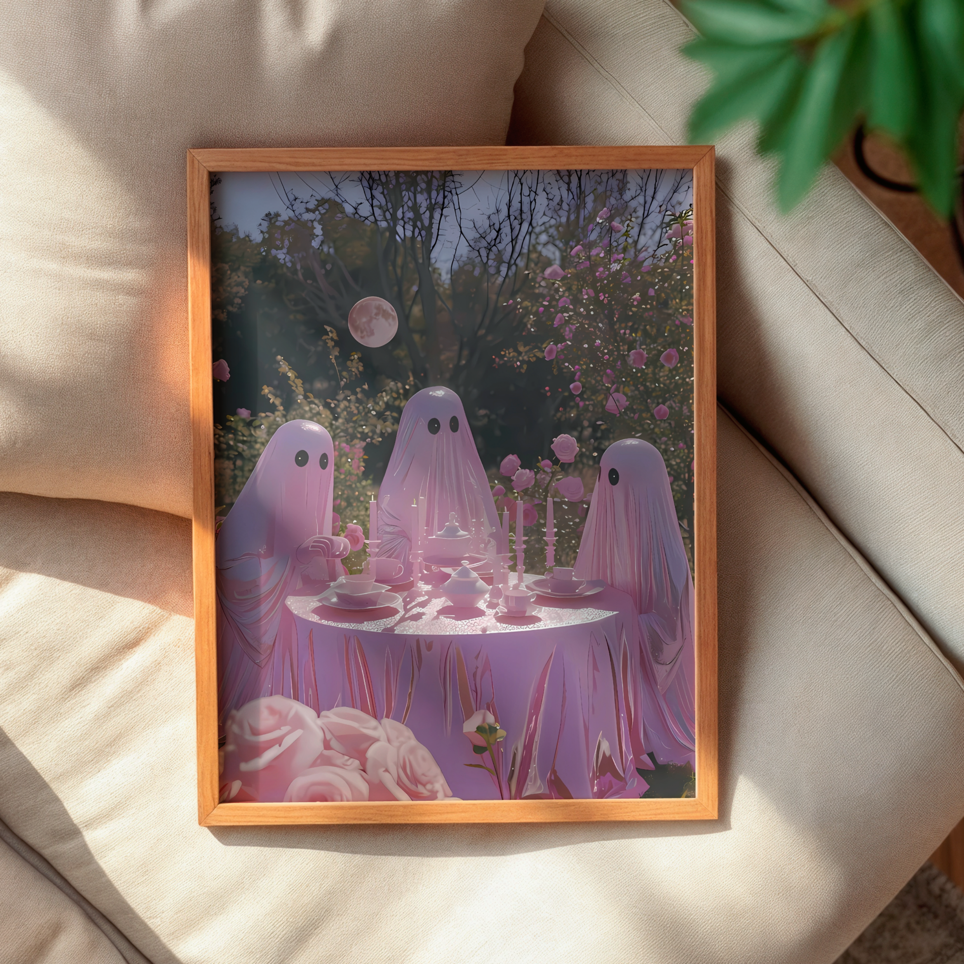 Funny Ghost in Pink Digital Print | Retro Spooky Halloween Fall Printable Photography Poster | Maximalist Wall Art for Grunge Room Decor