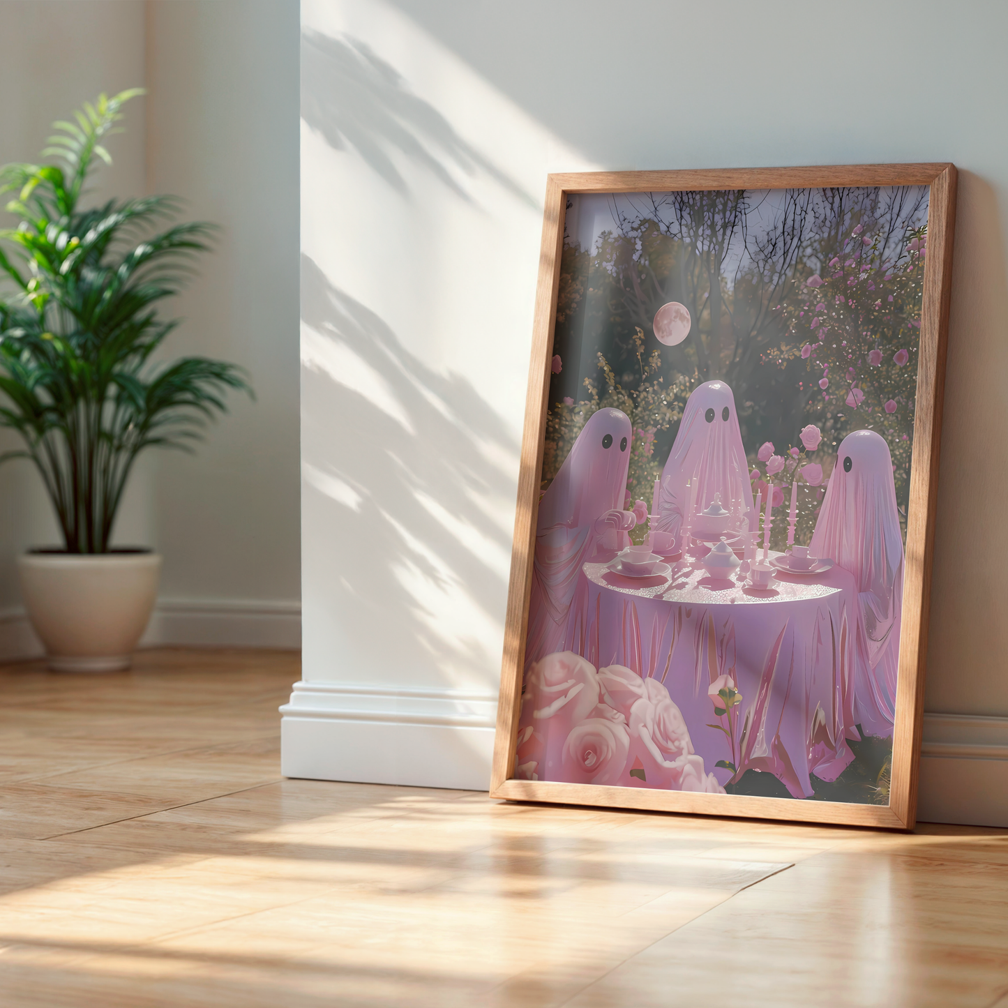 Funny Ghost in Pink Digital Print | Retro Spooky Halloween Fall Printable Photography Poster | Maximalist Wall Art for Grunge Room Decor