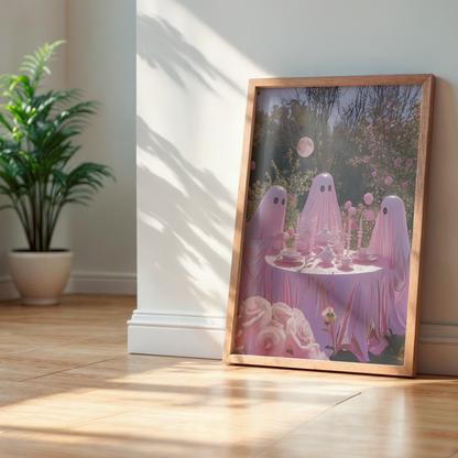Funny Ghost in Pink Digital Print | Retro Spooky Halloween Fall Printable Photography Poster | Maximalist Wall Art for Grunge Room Decor
