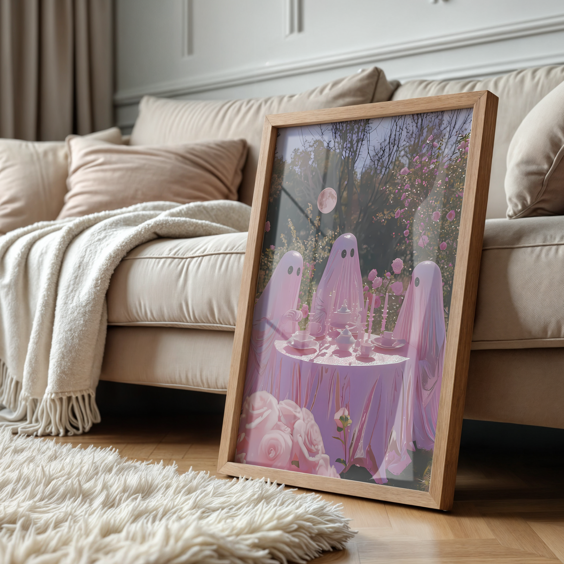 Funny Ghost in Pink Digital Print | Retro Spooky Halloween Fall Printable Photography Poster | Maximalist Wall Art for Grunge Room Decor