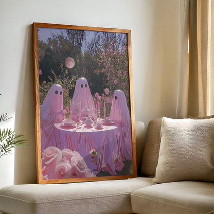 Funny Ghost in Pink Digital Print | Retro Spooky Halloween Fall Printable Photography Poster | Maximalist Wall Art for Grunge Room Decor