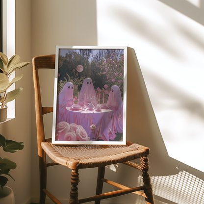 Funny Ghost in Pink Digital Print | Retro Spooky Halloween Fall Printable Photography Poster | Maximalist Wall Art for Grunge Room Decor