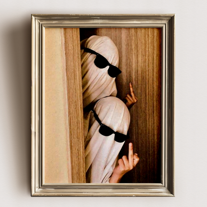 Funny Middle Finger Ghosts Digital Print | Vintage Spooky Halloween Printable Photography Poster | Retro Wall Art for Grunge Room Decor