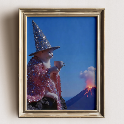 Glitter Pink and White Witch Cat Digital Print |  Spooky Halloween Printable Photography Poster | Retro Wall Art for Grunge Room Decor