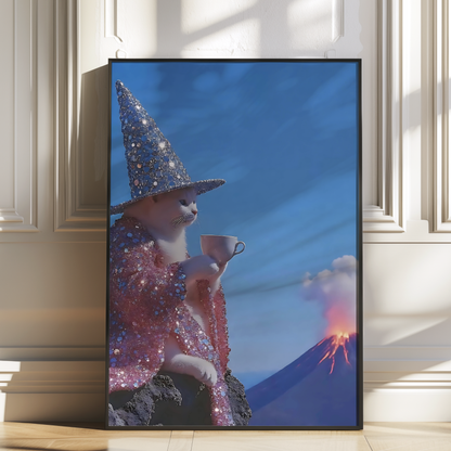 Glitter Pink and White Witch Cat Digital Print |  Spooky Halloween Printable Photography Poster | Retro Wall Art for Grunge Room Decor