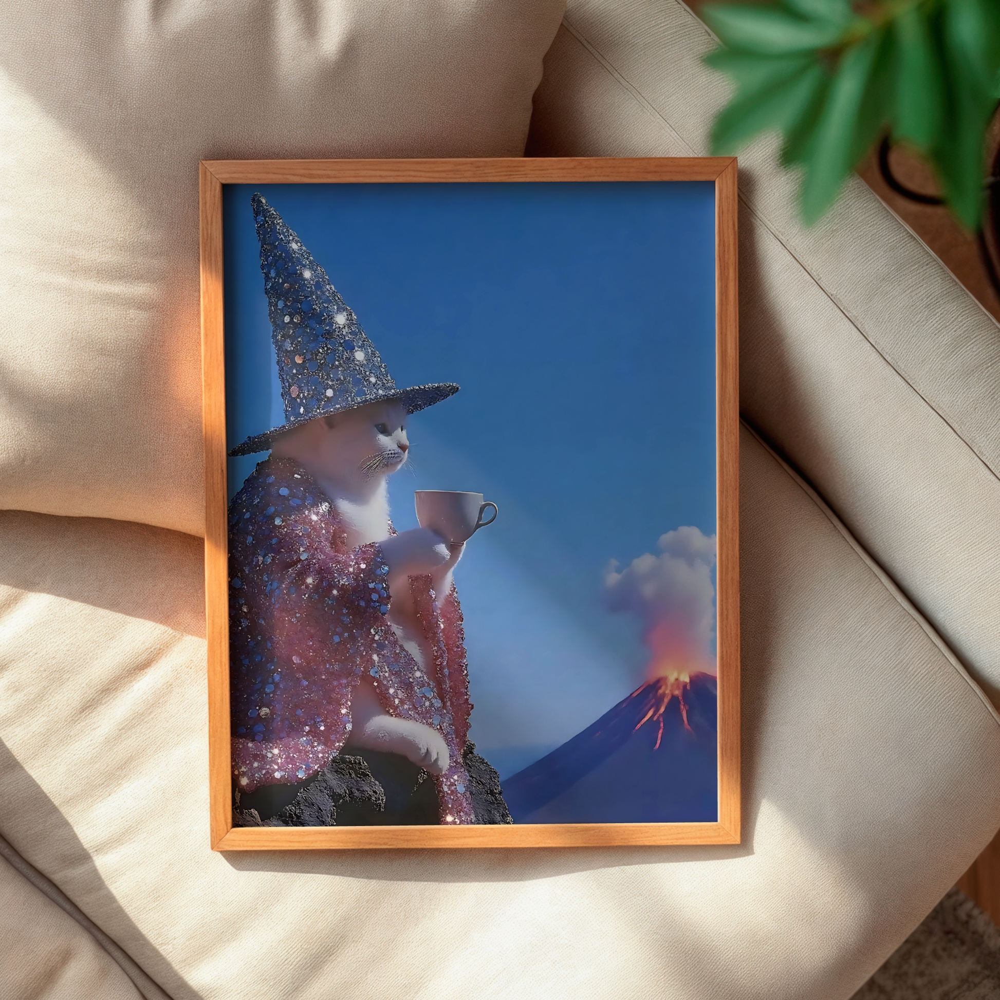 Glitter Pink and White Witch Cat Digital Print |  Spooky Halloween Printable Photography Poster | Retro Wall Art for Grunge Room Decor