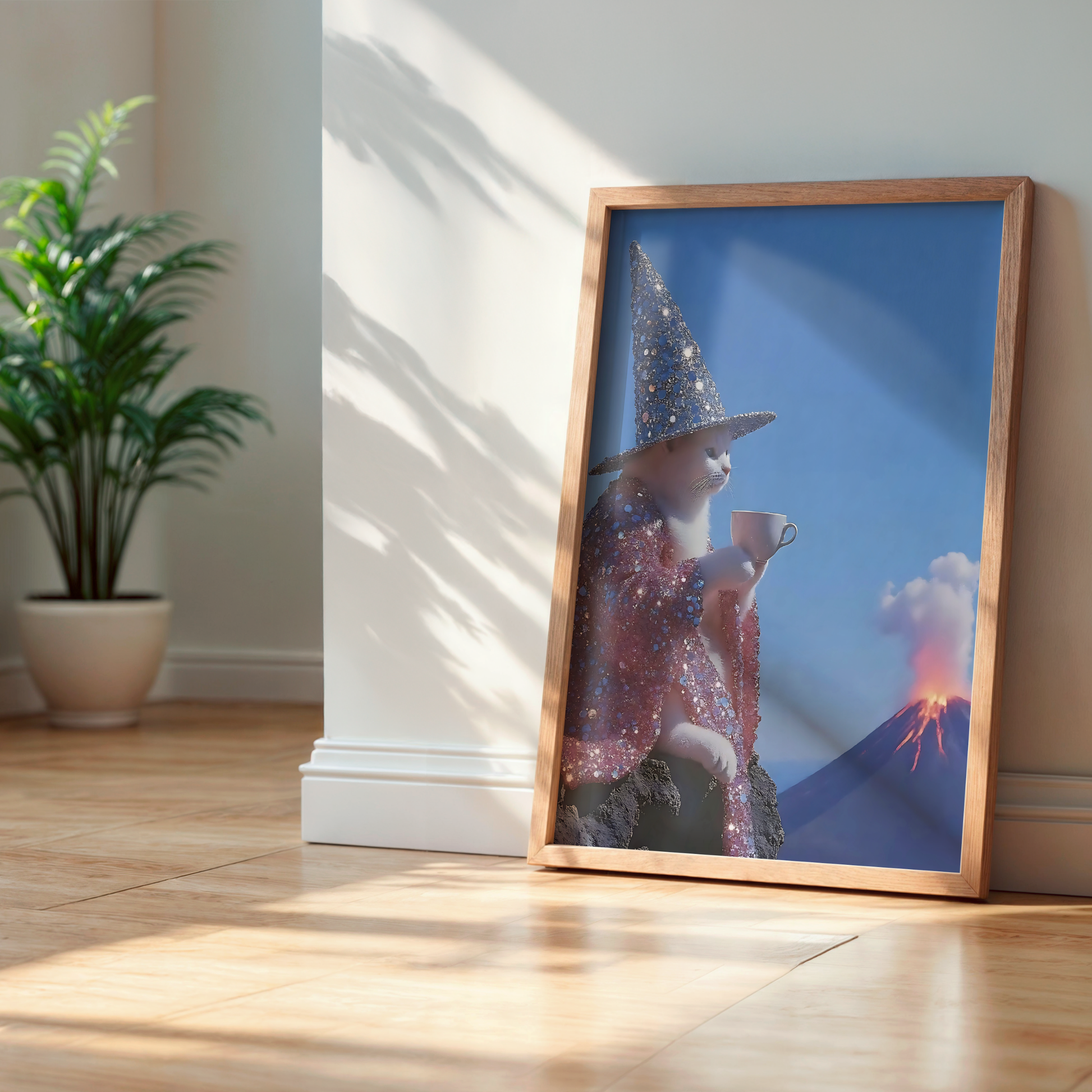 Glitter Pink and White Witch Cat Digital Print |  Spooky Halloween Printable Photography Poster | Retro Wall Art for Grunge Room Decor