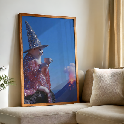 Glitter Pink and White Witch Cat Digital Print |  Spooky Halloween Printable Photography Poster | Retro Wall Art for Grunge Room Decor