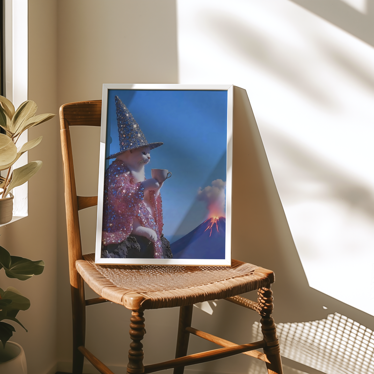 Glitter Pink and White Witch Cat Digital Print |  Spooky Halloween Printable Photography Poster | Retro Wall Art for Grunge Room Decor