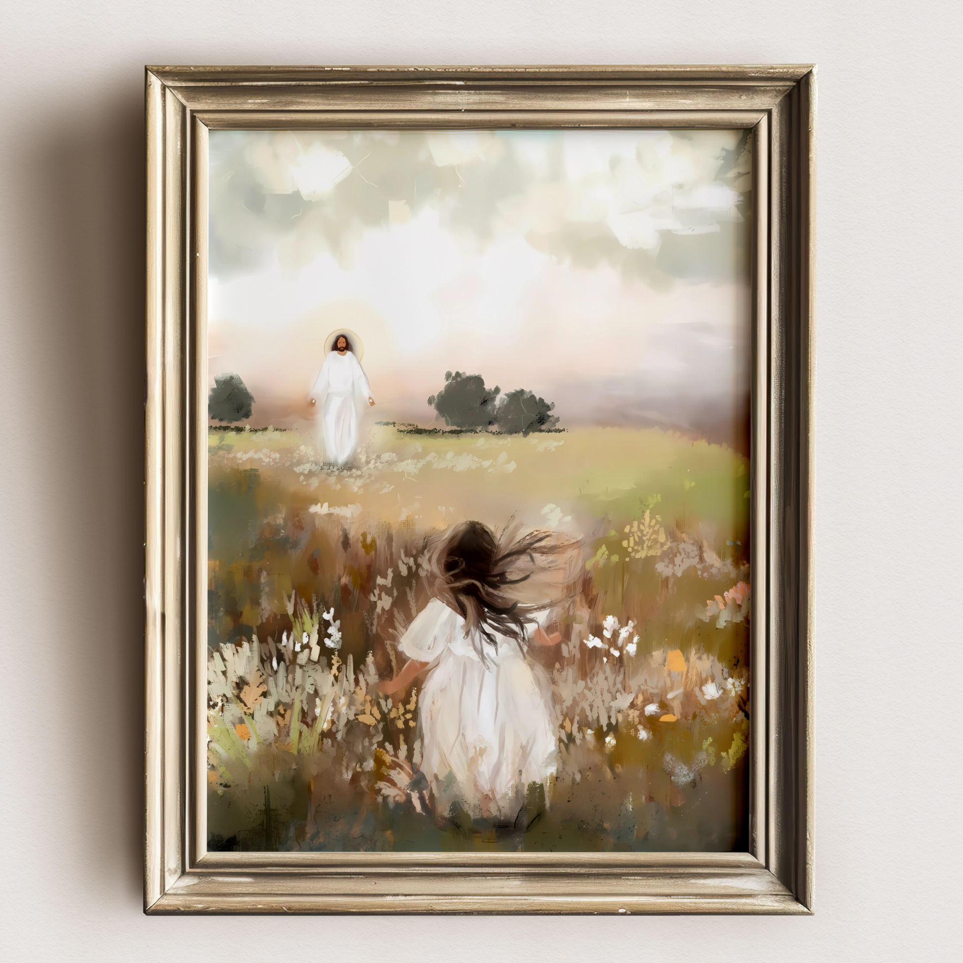 Jesus Christ Portrait Painting | Christian LDS Wall Art | Vintage Bible Verse Prints | Cottagecore Church Decor | Steps of Faith Girl Art