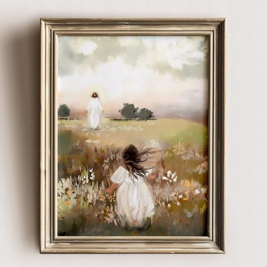 Jesus Christ Portrait Painting | Christian LDS Wall Art | Vintage Bible Verse Prints | Cottagecore Church Decor | Steps of Faith Girl Art